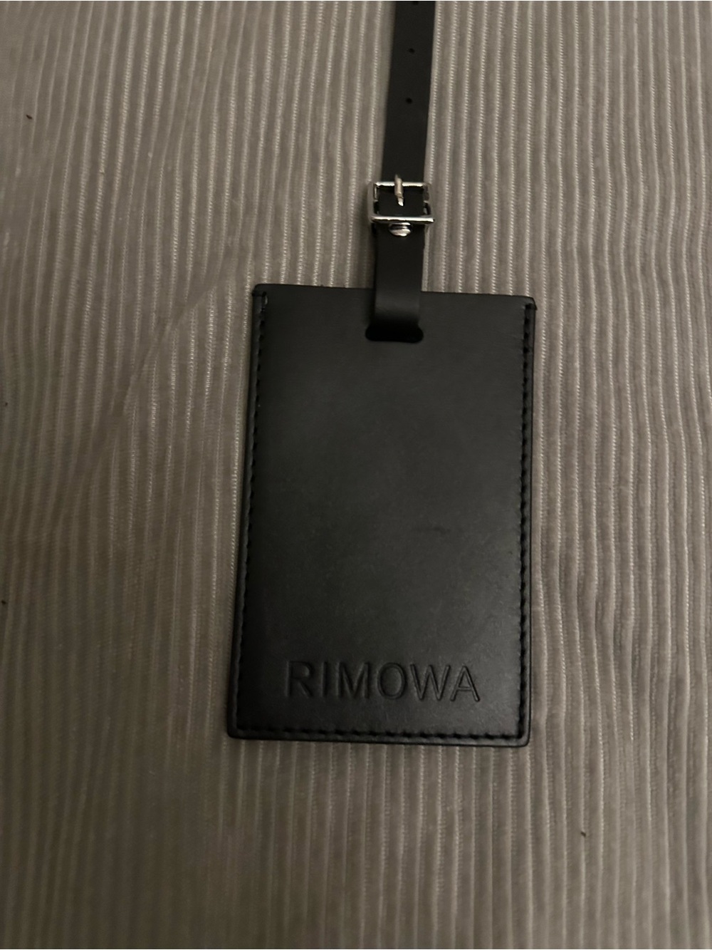 RIMOWA Black Leather Luggage Tag with Embossed Logo